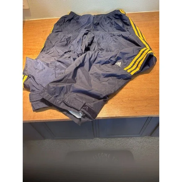 Vintage Adidas Pants Mens XXL Blue Yellow Stripes Windbreaker Full Y2K - Picture 3 of 3